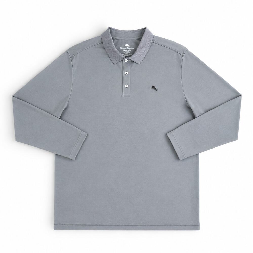Tommy Bahama Long Sleeve Polo Shirt Gray Supima Cotton Blend Men’s Medium
